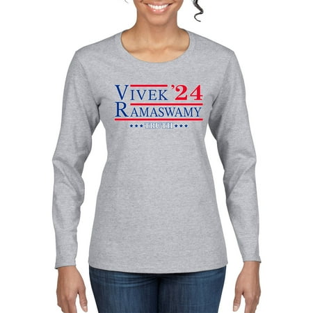 Wild Bobby Vivek Ramaswamy 2024 Truth Campaign Red White and Blue Political Women Graphic Long Sleeve Tee  Heather Grey  Medium