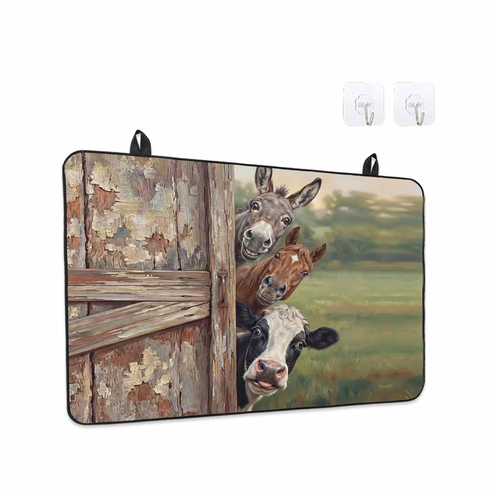 Farmhouse Animals Stove Top Cover for Electric Stove, Heat-proof & Non Slip Glass Top Stove Cover Protector, Country Cows Horses Donkeys Farm Kitchen Flat Cooktop Rubber Mat 24x21 Inches