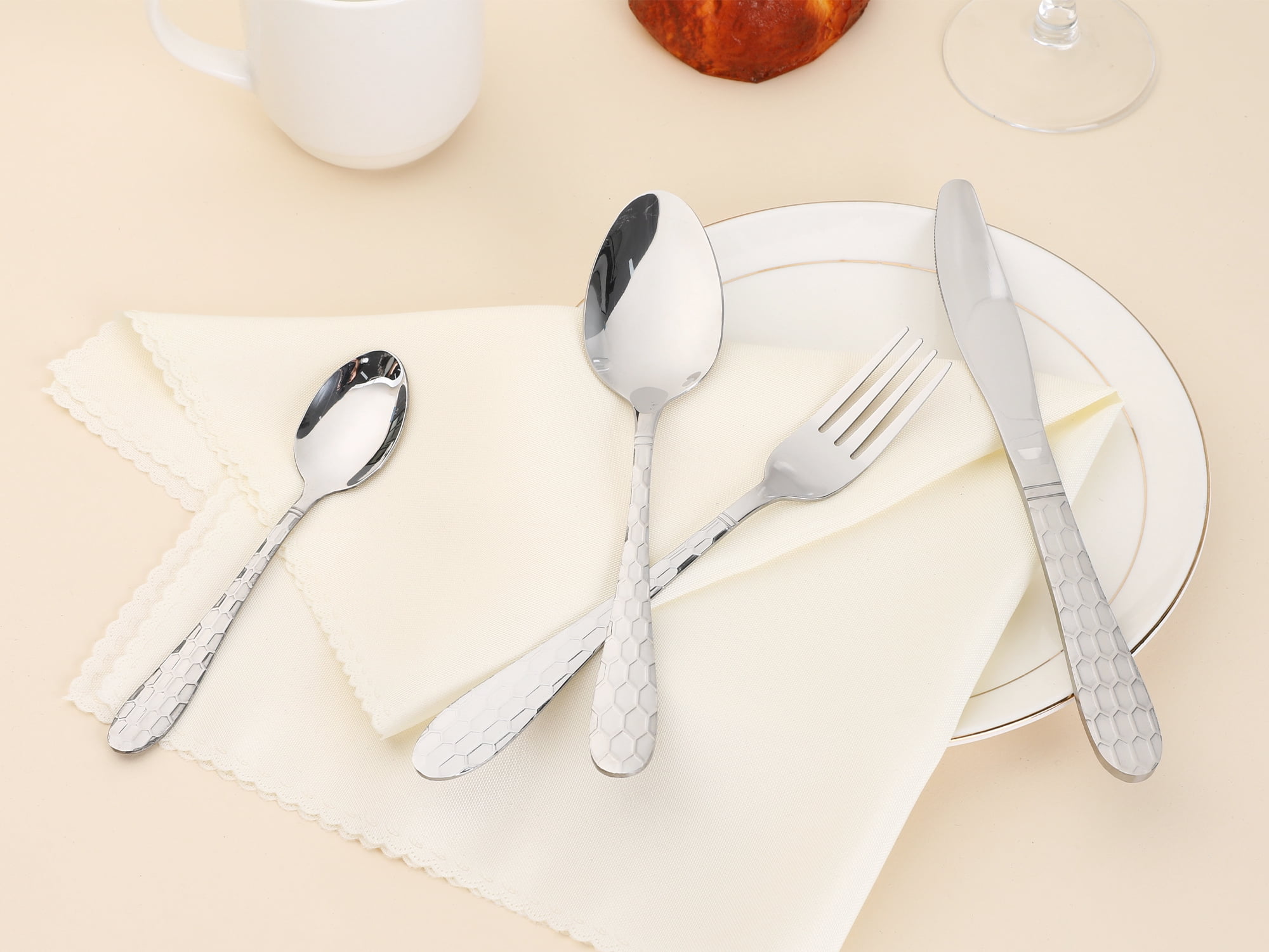 Unique Bargains 24 Pcs Stainless Steel Flatware Set Mirror Polished Cutlery Silver