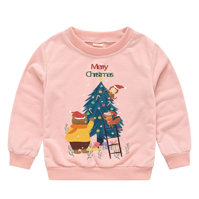 LSLJS Hiver Bébé Garçons Filles Noël Imprimé Dessin Animé Col Rond Pull Sweatshirt, Sweatshirt pour Tout-Petit