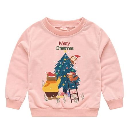 

Leesechin Toddler Tops Long Sleeve Clearance Autumn Winter Baby Boys Girls Christmas Cartoon Print Round Neck Pullover Sweatshirt