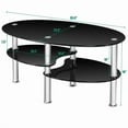 thumbnail image 4 of Yardi Yard Mid-Century Modern Oval 2-Tier Tempered Glass Coffee Table with Storage Side Shelf and Oak Wood Legs for Living Room Black, 4 of 8