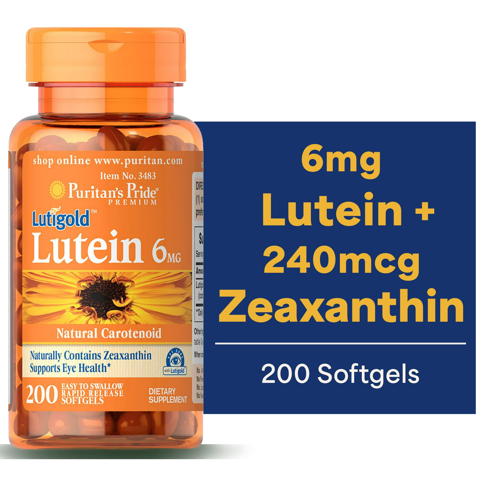 Puritans Pride Lutein 6 Mg with Zeaxanthin Softgels, 200 Count