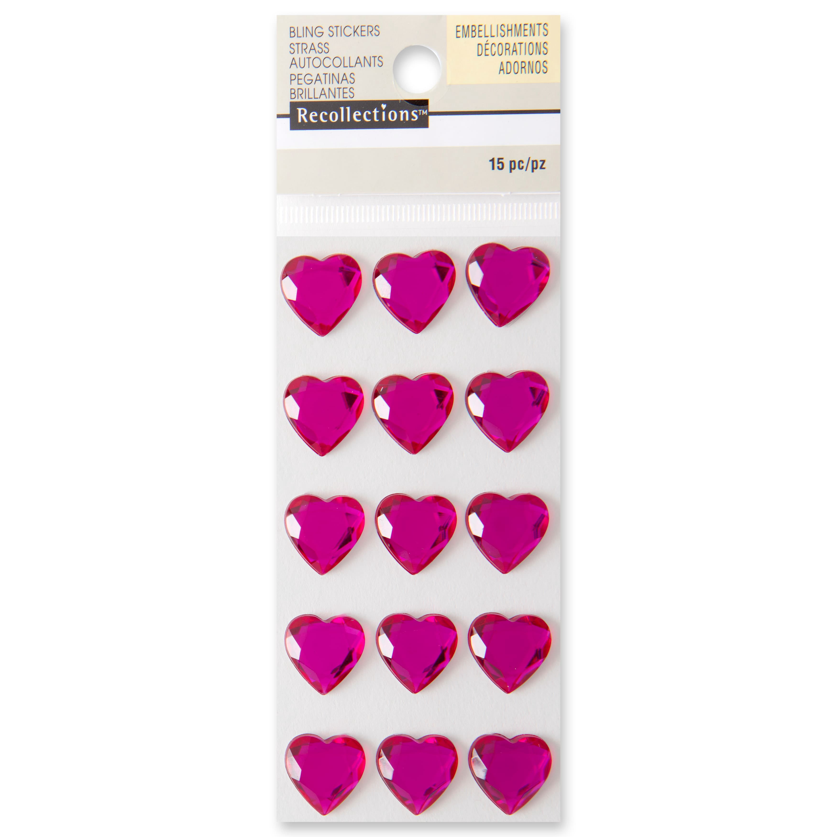 Recollections Pink Heart Rhinestone Stickers, 12 Packs: 15 ct. (180 total)