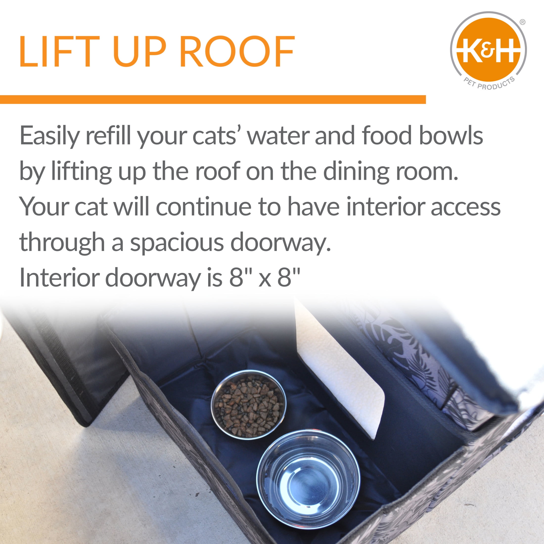 K&H Pet Products Two-Story Outdoor Kitty House with Dining Room Heated Gray Leaf 27 X 22 X 27