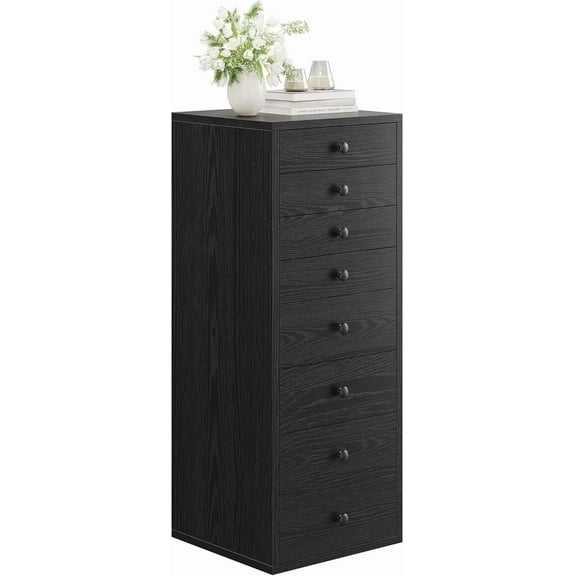 XH 8 Drawer Dresser, Small Dressers with Storage Drawers, Chest of Drawers for Bedroom, Tall Narrow Dresser for Organizers, Black