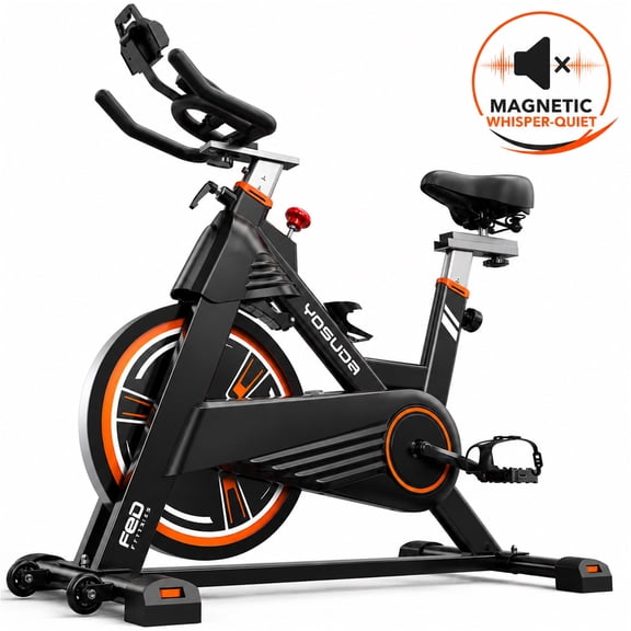 FED Fitness Magnetic Exercise Bike for Home, 350 lb Capacity Stationary Indoor Cycling Bike with Bluetooth App, LCD Monitor, Adjustable Seat & Handlebars, Quiet Belt Drive