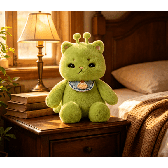 Running Alien Kitten Plush Toy, Kawaii Meme Design with Detachable Bib, Soft Skin-Friendly Fabric, Ideal Present for Birthday, Xmas & Room Decoration