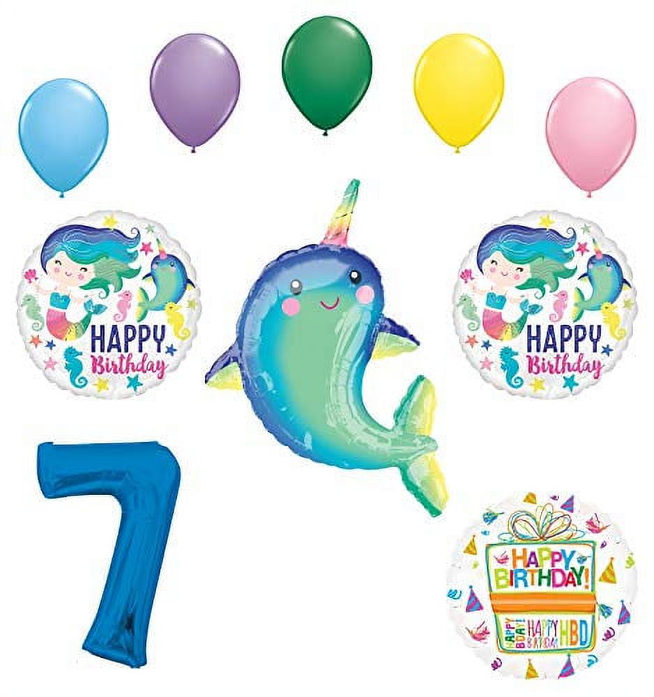 Adorable Narwhal Mermaid 3rd Birthday Balloon Set - Party Decorations Kit With Foil & Latex Balloons