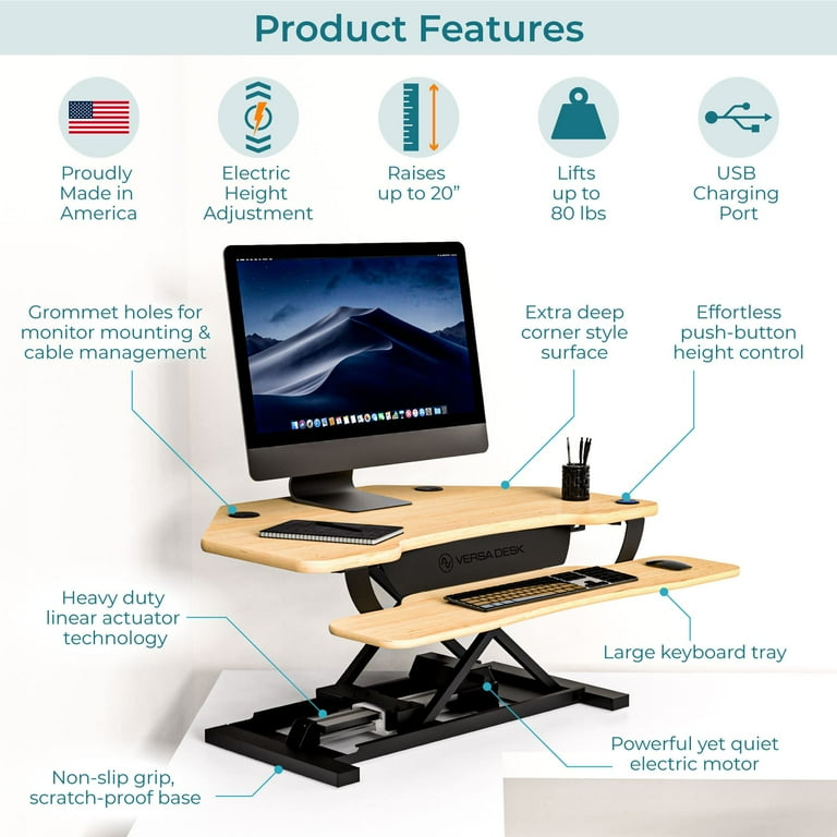 Versadesk Powerpro 36" Electric Height Adjustable Corner Standing Desk Converter For Multi