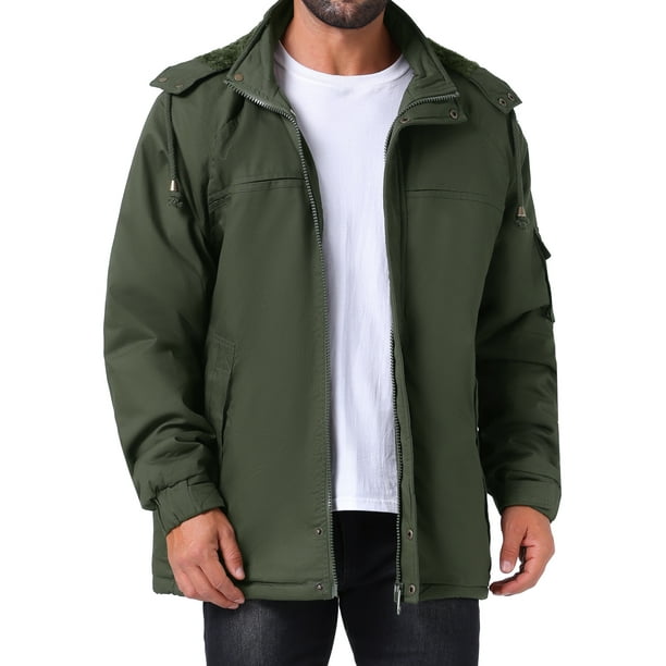 CHAQUETA PARKA DE TRABAJO CON CAPUCHA Y FORRO DE FELPA TEMPLADA INSPIRADA EN CHIC PARA HOMBRE, VERDE OSCURO