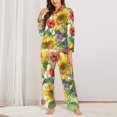 thumbnail image 3 of Disketp Pajamas Set Long Sleeve Sleepwear Womens Button Down Nightwear Pj Sets-Sunflower Cornflower Poppy, 3 of 9