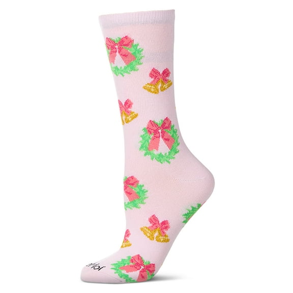 MeMoi Women's "Bells N Bows" Christmas Holiday Novelty Crew Sock - Womens - Female, 9-11, Powder Pink