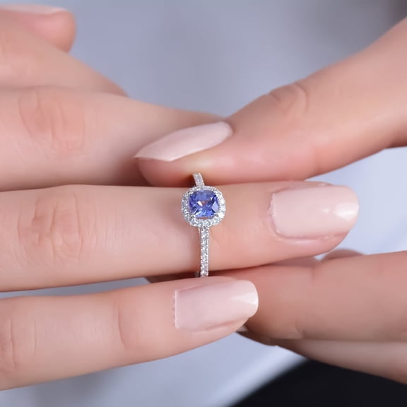 Blue Tanzanite Engagement Ring, Vintage Tanzanite Ring, Antique Tanzanite Halo Ring, Tanzanite Ring Women,Estate Tanzanite Promise Ring