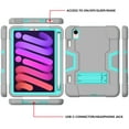 thumbnail image 3 of Allytech iPad Mini 6 Case, 3 Layers Rugged Heavy Duty Protection Shockproof Kids Children Proof Kickstand [Without Screen Protector] Case Cover for Apple iPad mini 6 8.3-inch 2021, Gray/Mint, 3 of 5
