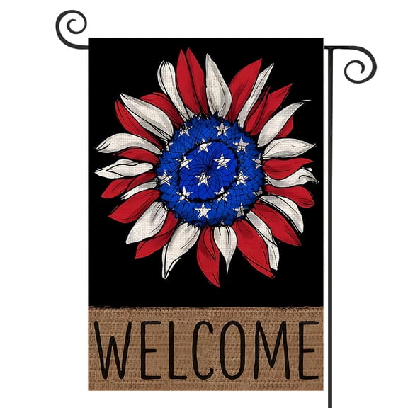 DMERBYL 4th of July Patrioctic American Floral Welcome Garden Flag 12x18 Inch Double Sided Blue Red Memorial Independence Day Outside Yard Party Decoration