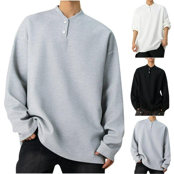 Dxzfnsa Mens Henley Shirts Crew Neck Button Midweight Tees Comfort Basic Casual Tee Shirts Fall Big and Tall Shirt Long Sleeve Gym Workout Blouse M-5XL