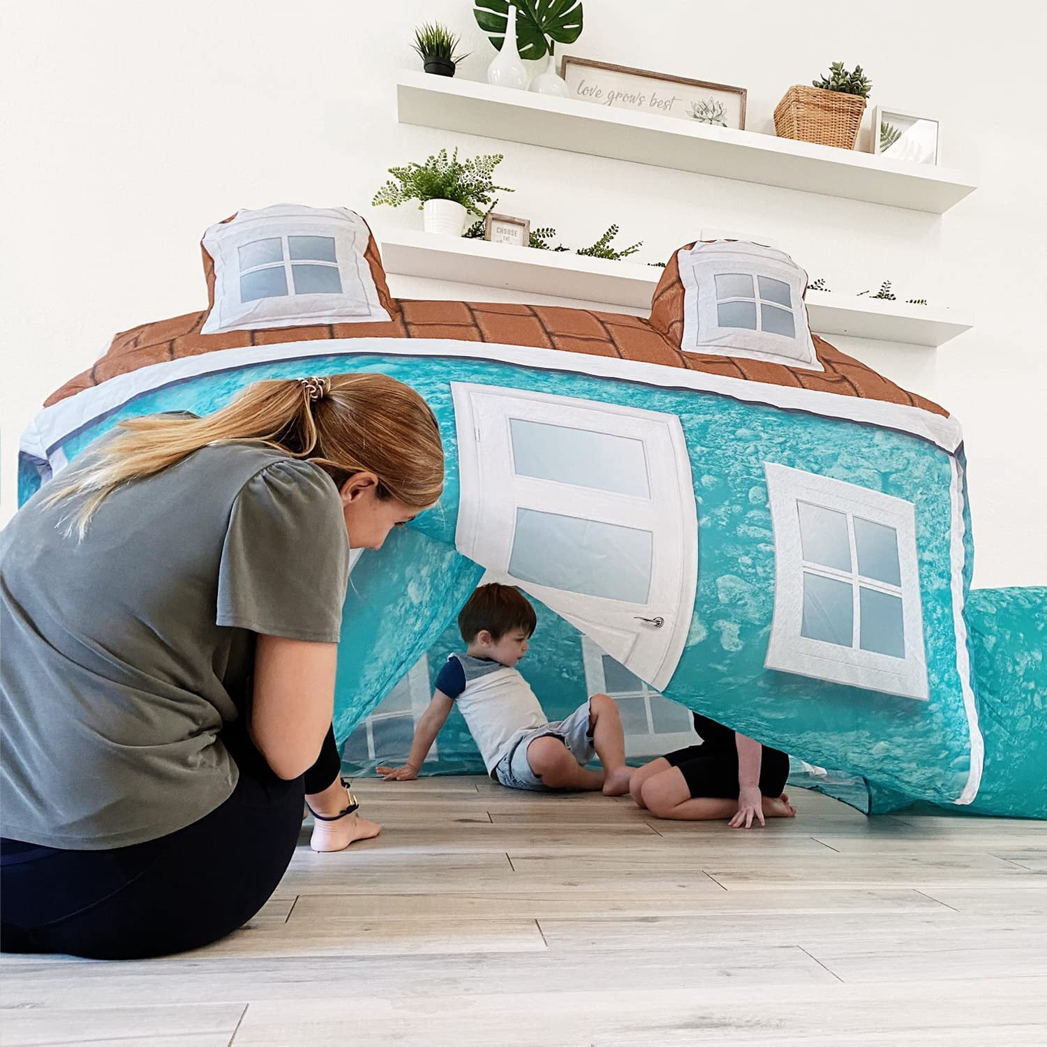The Original Patented AirFort - Build A Fort in 30 Seconds, Inflatable Fort for Kids, Play Tent for 3-12 Years, A Playhouse Where Imagination Runs Wild, Fan not Included (Cabin)