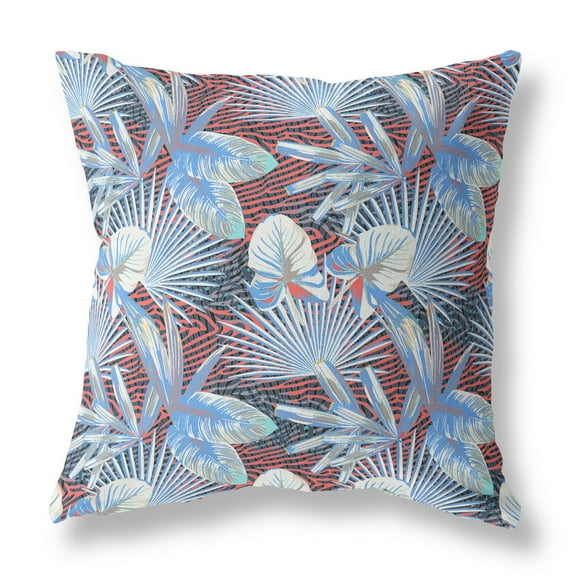 16â€ Blue Red Tropical Indoor Outdoor Throw Pillow