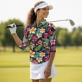 thumbnail image 4 of Uorisanigo Hawaiian Flower Womens Golf Shirt Soft Comfortable Women's 3/4 Sleeve Athletic Golf Shirts Fashionable Quarter Zip Breathable Polyester Spandex Fabric Tennis Tops Size M, 4 of 7