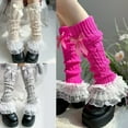 thumbnail image 4 of Guaber Sock,Women Girls Fairycore Cable Knit Leg Warmer Sweet Layered Ruffled Lace Trim Boot Covers Footless Socks with Bows Accent, 4 of 6