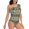 thumbnail image 3 of Easygdp Traditional Tribal Aztec1 Women's One Shoulder Ruffle Monokini Bathing Suits with Removable Chest Pad, Quick Drying - Small, 3 of 8