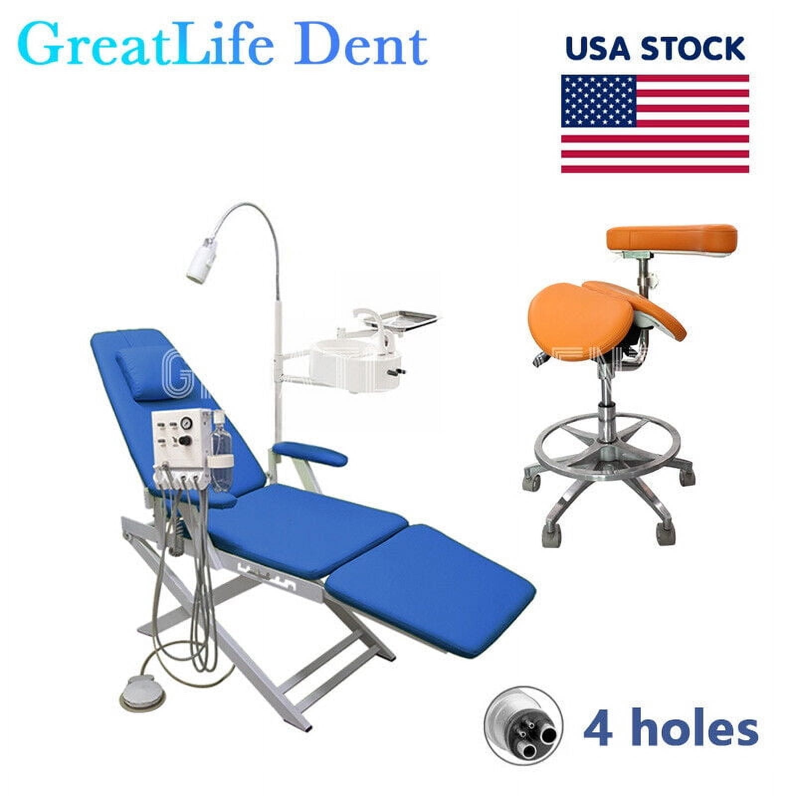 GreatLife Dent USA Stock PORTABLE DENTAL FOLDING CHAIR LED LIGHT+TURBINE+DENTIST STOOL