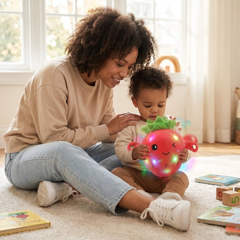 Beat Sensing Strawberry Plush, Interactive Musical Stuffed Animal