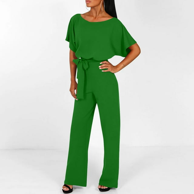 ESSSUT Femmes Été Manches Courtes Confortable Casual Bretelles Solides Combinaison Vert L
