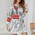 thumbnail image 3 of London Double Decker Bus Night Robe Long Sleeve V Neck Robe With Belt Women's Sleepwear Dresses, 3 of 9