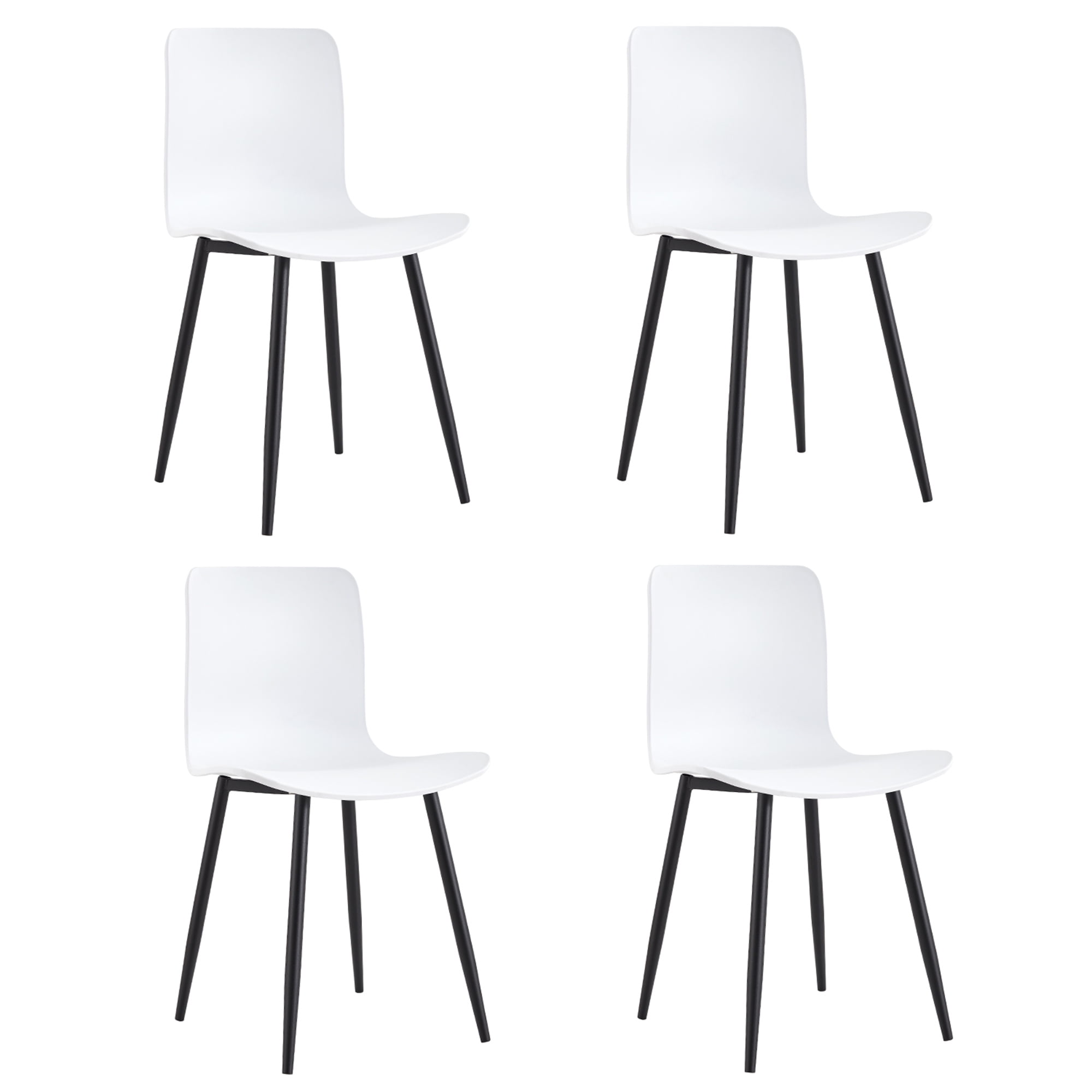 Modern Dining Chairs Set of 4, Curved Backrest Dining Chairs, Plastic