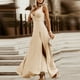 thumbnail image 4 of Vestido largo hasta el suelo con corte entallado y escote en V liso sin mangas suelto de Inglaterra Sexy a la moda para mujer Pompotops  ghjkhdj8626, 4 of 8