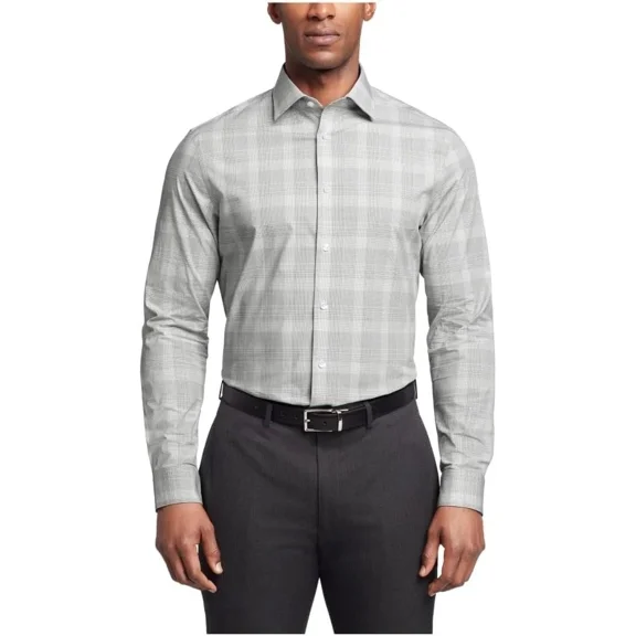 Calvin Klein Plaid Regular Fit Steel Stretch Shirt, Olive Multi,L16 34-35