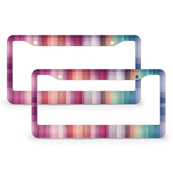 License Plate Frames Bright Colors Plaid Pink Blue License Plate Cover Frame 2 Pack Checkerboard Pattern Stainless Aluminum License Plate Frame for Women Men Auto Decoration Hardware
