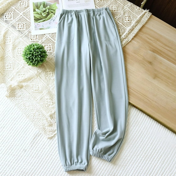 Taylonsss Womens Autumn Winter Thermal Pants Solid Color Velvet Fleece Pocket Cuffed Ankle Home Lounge Sleepwear