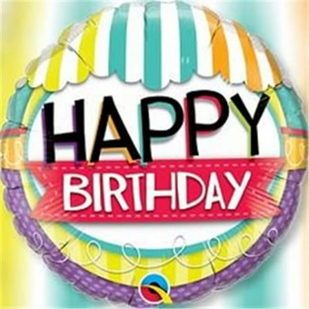 18 inch Birthday Striped Awning Foil Mylar Balloon - Party Supplies Decorations
