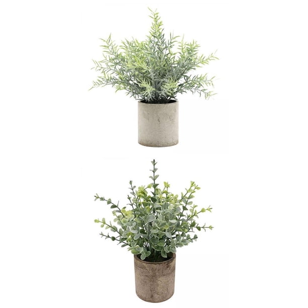 2 piezas de plantas artificiales en maceta para decoración del hogar y bodas Romero+Eucalipto Pequeño