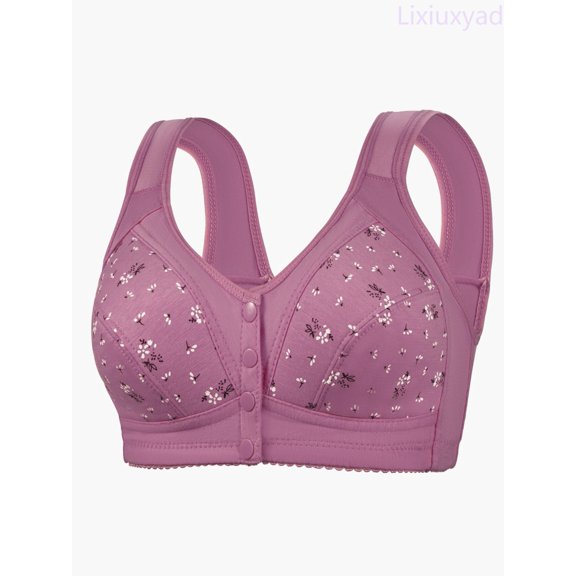 Lixiuxyad Women's Front Closure Floral Lace Bra Comfortable Support Underwire T Shirt Bralette Soft Wireless Everyday Wear,Bras for Women Purple 36