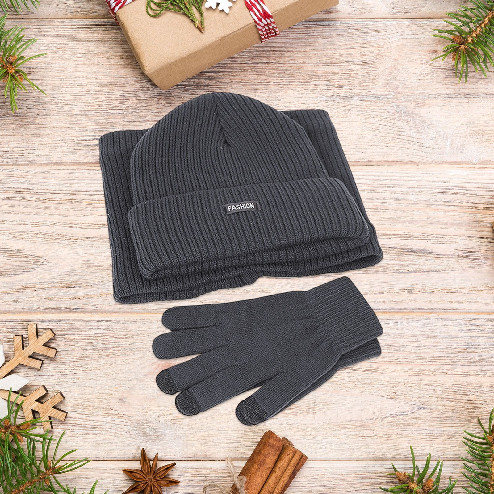 Winter Beanie Hat, Scarf, and Touchscreen Gloves Set for 