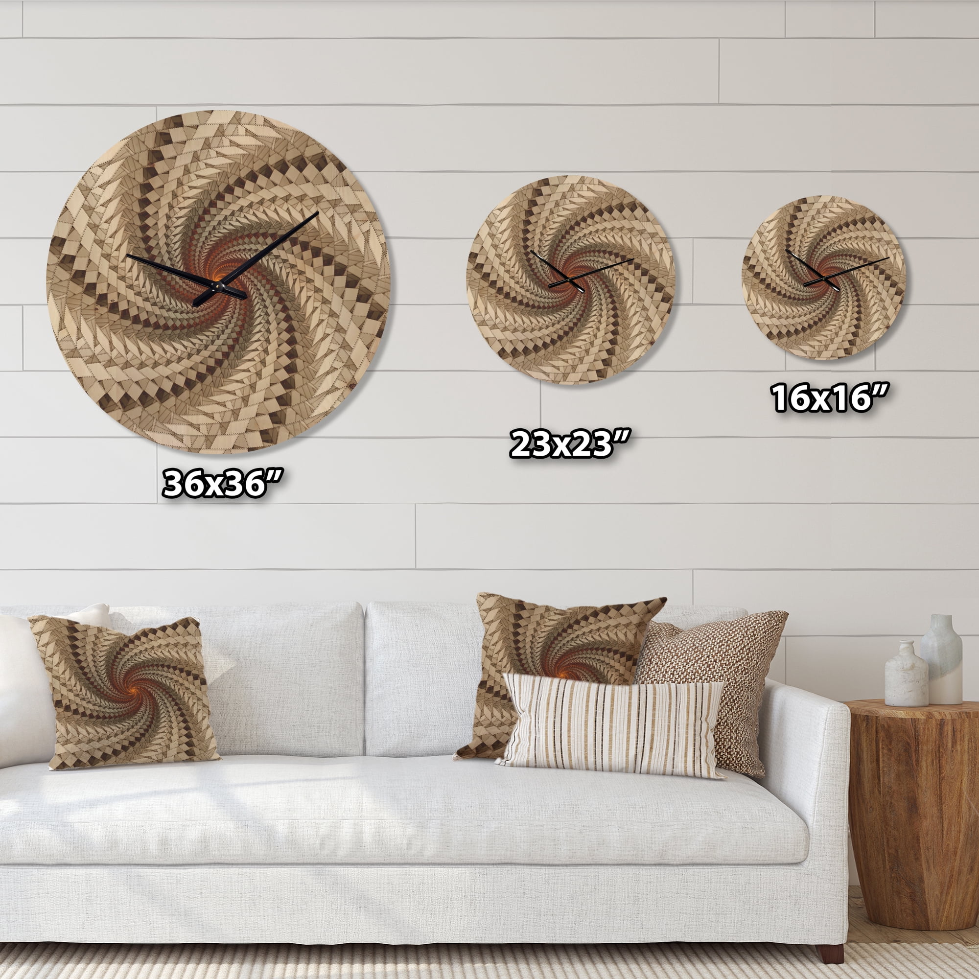 Designart 'White and Brown Fractal Spiral Pattern ' Modern Wood Wall Clock