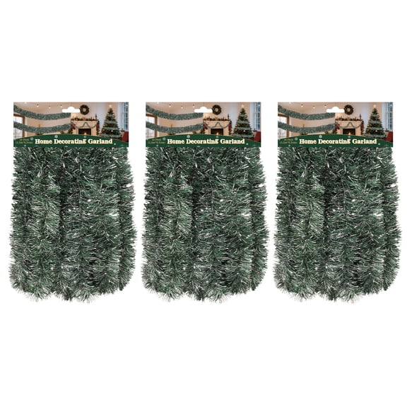LAMPHOME 3 Pack 18ft Chic Green Silver Garland, 3.25in Wide, Sparkling Indoor Outdoor Decor for Christmas, Wedding & Home Party