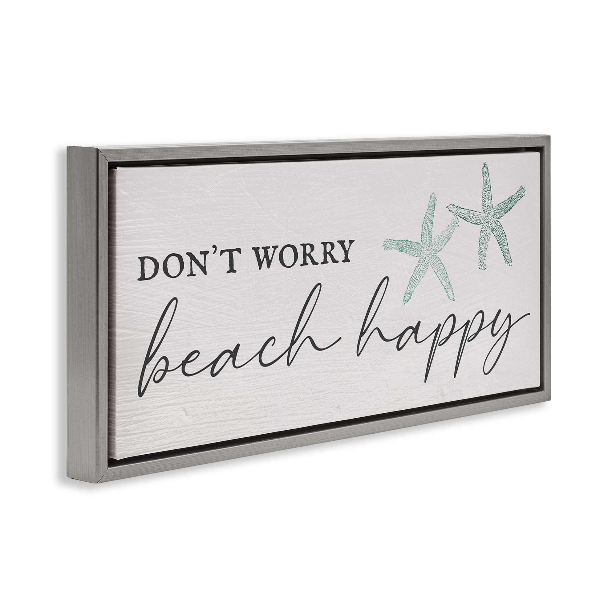 Stupell Industries Don't Worry Beach Happy Nature Painting Gray Floater Framed Canvas Art Print Wall Art, 25 x 11