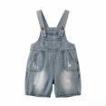 thumbnail image 2 of Ruyang Girls Jean Denim Short Overalls Vintage Faded Distressed Wide Leg Jumpsuits Summer Kids Adjustable Strap Rompers Y2K Streetwear ﻿, 2 of 6