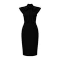 thumbnail image 5 of Karymi Solid Bow Tie Mock Neck Cap Sleeve Midi Bodycon Dress, Keyhole Front Slim Pencil Dress Elegant Office Business Party Dress Easter Dresses for Women, 5 of 5