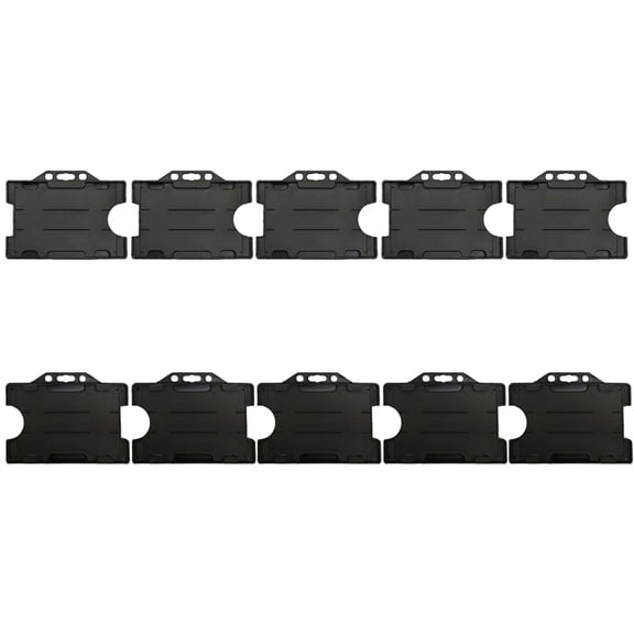 Muka Hard Plastic Open Face 2 Cards ID Badge Holder, Horizontal Black Badge Case-10 Pack
