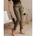 thumbnail image 1 of Pantalones ajustados con bolsillos y botones de cintura baja para mujeres europeas y americanas, 1 of 4