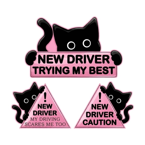 New Driver Sticker for Car Black Cat Car Decal New Driver for Car Bumper Cute Vehicle Marker for New Operators Road Safety Accessory for Daily Commute