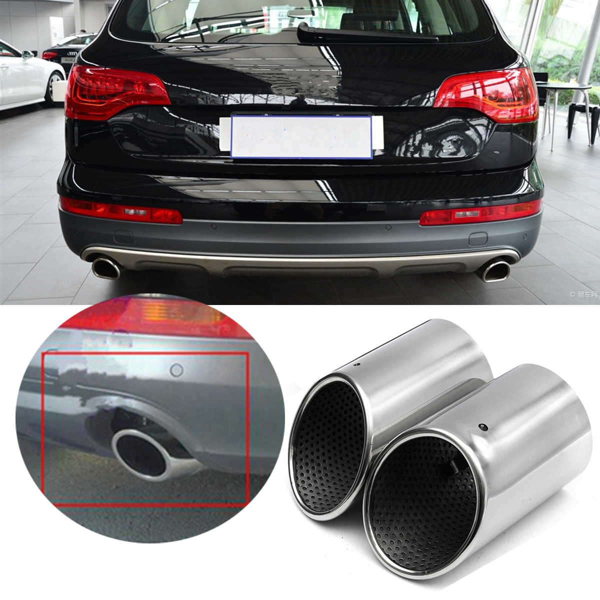 Silver Car Exhaust Tail Pipe Slipon Muffler Tip Stainless Black Grille