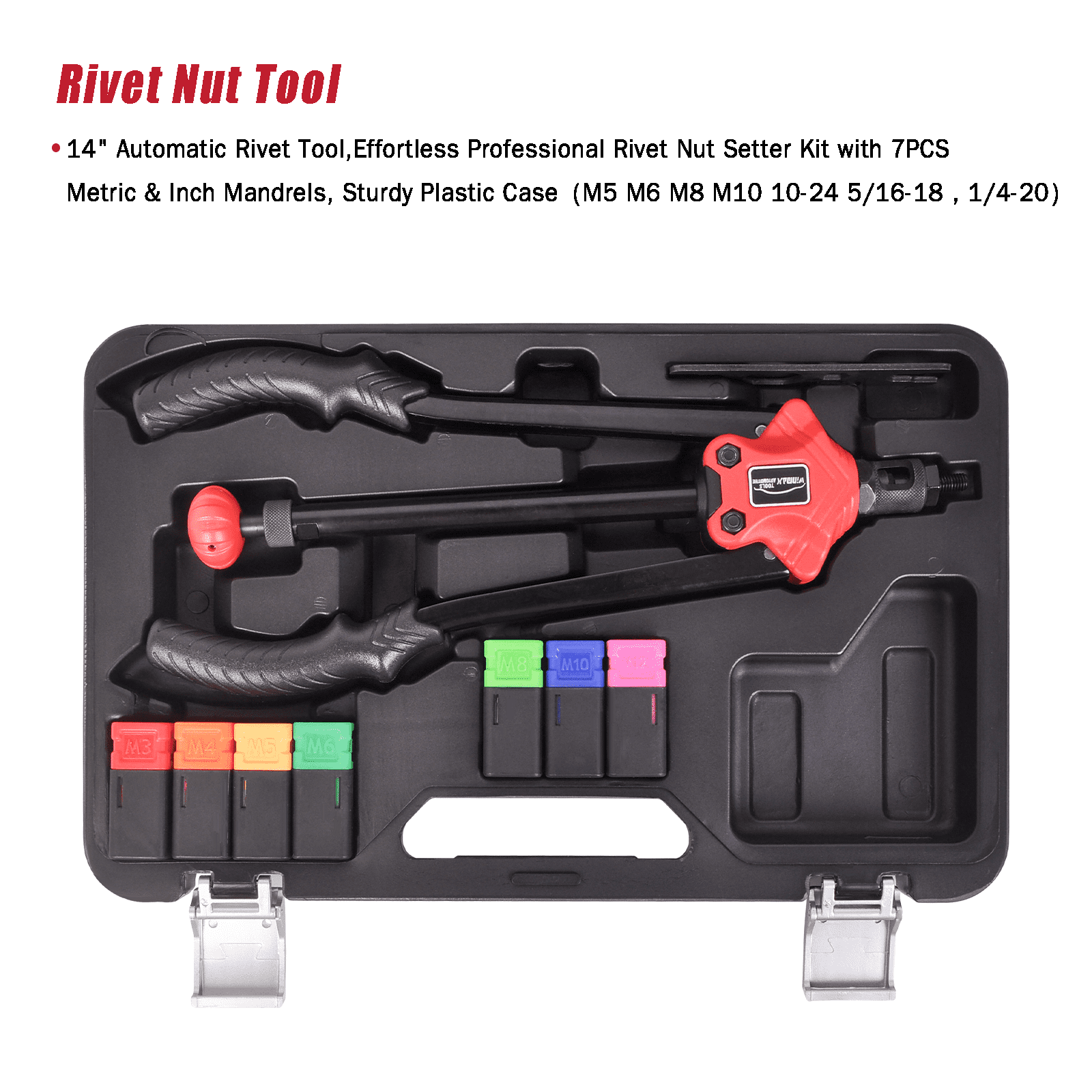 WINMAX 14 in Rivet Nut Tools Hand Rivet Setter Kit M5 M6 M8 M10 SAE Size Rivet Tool Sset