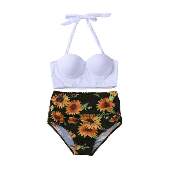 Wangscanis Women Push Up Bikini Set Flower Print High Waist Swimming Suits